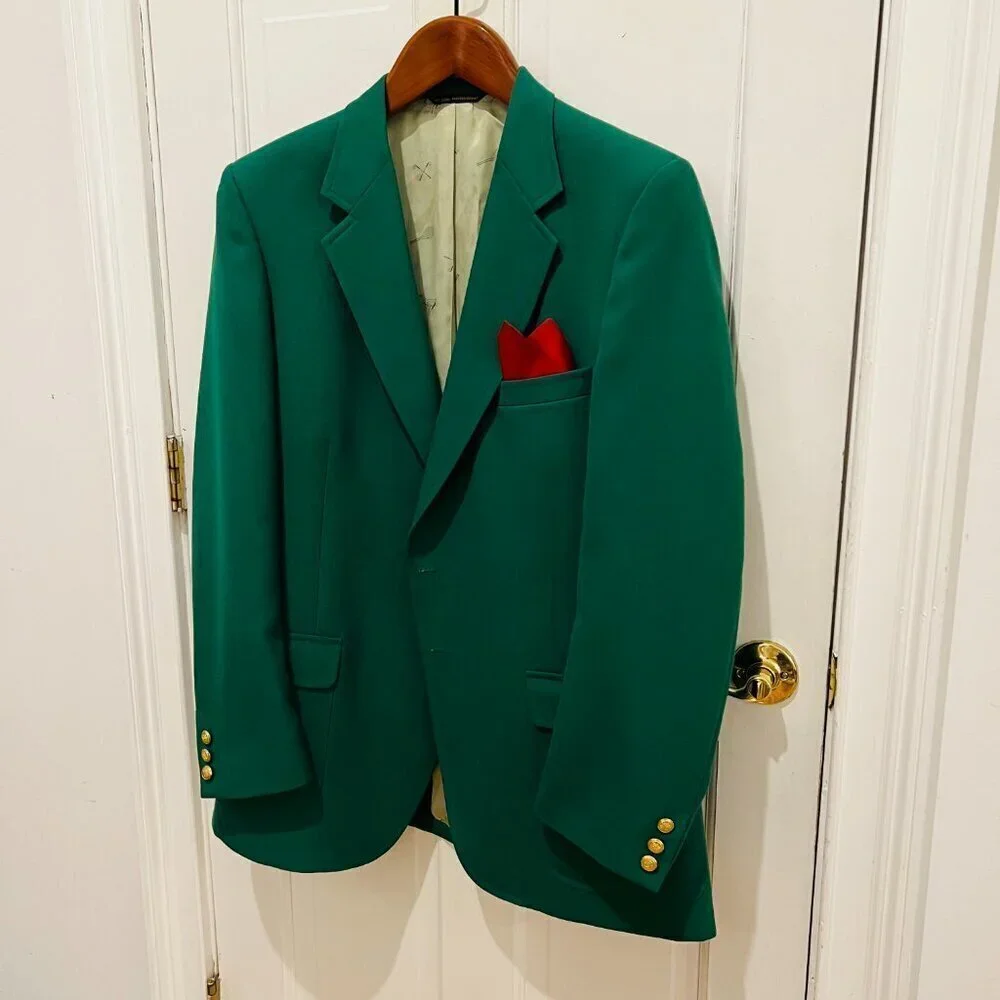Vintage Hart Schaffner Marx USA Gold Button Sport Coat Suit Blazer 44 R Green